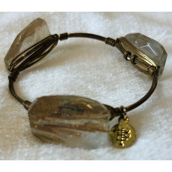 2 Bourbon & Bowties Gold Stone Bangle Bracelet Quartz Jasper Boho Wire Wrapped - Picture 8 of 13